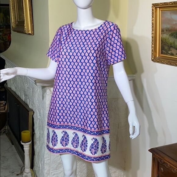 J. Crew Shift Short Sleeve Mini Dress Bagru Print - Picture 3 of 9